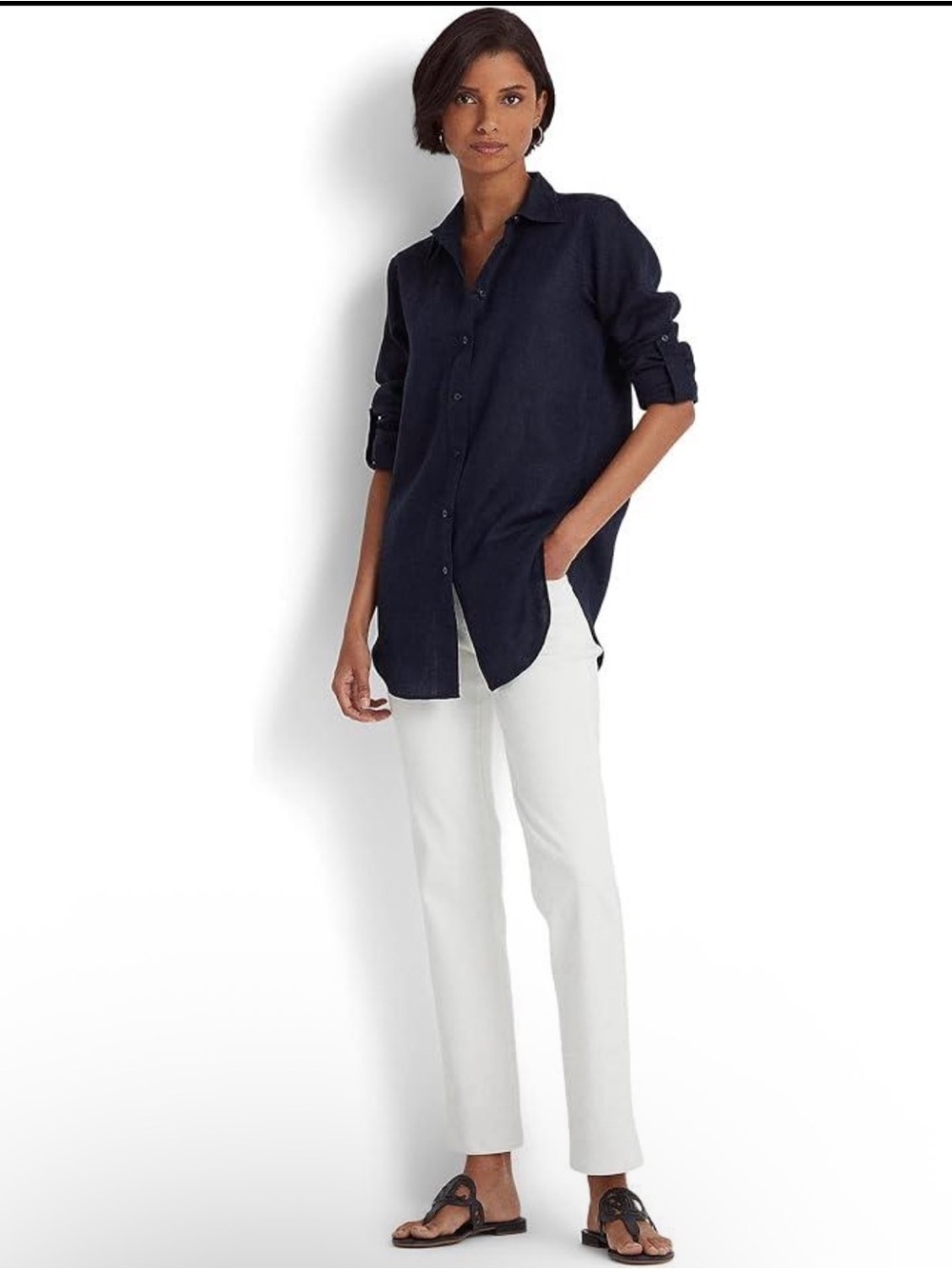 Polo Ralph Lauren 100% Linen Classic Fit Shirt Navy Size L NWT
